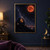 Silhouetted astronomer beside a telescope in an open-domed observatory, beneath a large copper-red moon and starry sky.; frame shown for styling only