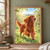 Red Irish Setter running through grass in a sunlit orchard framed by blossoming branches.; frame shown for styling only