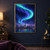 Turquoise and violet aurora above a fictional waterfront skyline, with a ring-lit tower and colorful reflections.; frame shown for styling only