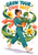 Young adult gardener in teal and coral carrying a leafy potted plant beneath the words “GROW YOUR OWN WAY,” surrounded by flowers and large leaves.