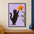 Upright black cat reaching toward an orange marigold beneath the words “CURIOSITY IN BLOOM” on a lilac background.; frame shown for styling only