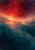 A luminous apricot-orange band glows between a pomegranate-red upper field and dark teal lower field.