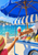 Vendor’s arm passing a gelato cone to a child beside a striped seaside cart under a large blue umbrella, with boats in the distance.