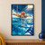 Woman in a coral swim cap and dark goggles performing butterfly stroke amid splashing blue pool water beside a lane rope.; frame shown for styling only
