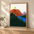 Geometric landscape with a dark angular ridge, rust-orange mesa, pale lilac peak, chartreuse sun, and cobalt-blue river.; frame shown for styling only