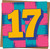 17th Birthday Card – Bold Neon Number 17 Design – 145mm x 145mm Square Greeting Card with Kraft Envelope – Bright Pink, Teal & Yellow – For Teen Boy or Girl, Son, Daughter, Friend