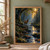 Antlered stag looking back from a woodland stream, with two deer farther among the trees.; frame shown for styling only