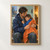 An adult man holds a child wrapped in an orange towel; the child wears a blue raincoat beside a rain-streaked window.; frame shown for styling only