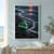 Translucent green triangular shard on wet black sand, encircled by a curved foamy wave with a coral reflection on the water.; frame shown for styling only