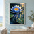 Open blue water lily with pale-tipped petals and saffron center above dark pond ripples and round lily pads at dawn.; frame shown for styling only