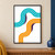 Turquoise and golden-orange parallel-band paths curve across a white background with dark-plum tapered inserts.; frame shown for styling only