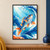 Orange-and-blue reef fish swimming upward through curling blue water with foam and bubbles.; frame shown for styling only