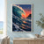 Large curling blue-green wave with ivory foam beside a dark headland at sunset, under a crescent moon.; frame shown for styling only