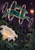 An emerald hare bounds through luminous oval hoops toward a glowing peach seed or lantern above ferns and a white trumpet flower.