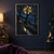 Three dark orchard trees with blossoms and small fruits stand beneath a partly screened golden moon, above lanterns and a reflective channel.; frame shown for styling only