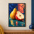 Whole golden pear behind a cut red-skinned pear with pale flesh and dark seeds on a reflective teal tabletop.; frame shown for styling only