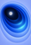 Silver-white moon inside a dark oval opening, surrounded by nested blue and periwinkle rings with a turquoise glow.