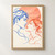 Two closely facing adult profiles in cobalt and coral lines with a pale coral sun behind them.; frame shown for styling only