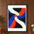 Ultramarine, warm-white, vermilion, and black curved bands interweave in a central abstract crossing against a broad white margin.; frame shown for styling only