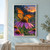 Orange-and-black monarch butterfly perched on a purple coneflower, with three smaller butterflies crossing a sunset sky.; frame shown for styling only