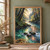 A clear creek winding through dark woodland toward a bright opening, with three rocks and turquoise, copper-pink and gold reflections.; frame shown for styling only