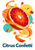 Large tilted blood-orange cross-section with a curling peel ribbon, glossy droplets, colored circles, and the title Citrus Confetti along the bottom.