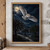 Pale barn owl with wings spread gliding over a dark apple orchard beneath a large moon, with a winding path between the trees.; frame shown for styling only