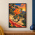 Smiling anthropomorphic orange riding a bicycle through a citrus orchard, holding a leafy twig above a large foreground blood-orange slice.; frame shown for styling only