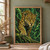 A front-facing jaguar with golden eyes and a rosetted coat steps through tropical rain and foliage, one forepaw on a mossy root.; frame shown for styling only