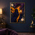 A woman in a navy coat and golden scarf holds a glowing lantern in a night garden with pale flowers and a crescent moon.; frame shown for styling only