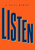 Large staggered navy letters spelling LISTEN with A QUIET MOMENT above on a vivid orange-red background and aqua shadows.