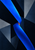 Luminous cobalt-blue ribbon twists diagonally through angular navy and gray planes, with a small orange accent at the bend.