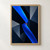 Luminous cobalt-blue ribbon twists diagonally through angular navy and gray planes, with a small orange accent at the bend.; frame shown for styling only