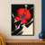 Vermilion circular form divided into angular sections around cobalt-blue shards, framed by black and ivory geometric planes.; frame shown for styling only