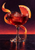 Stemmed glass of red aperitif with angular ice, grapefruit wedge, and looping orange peel against a dark plum background.