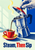 A hand lifts the lid of a stovetop espresso pot as coffee pours into a red demitasse on a yellow saucer, with the title Steam, Then Sip below.