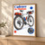 Technical bicycle illustration with red panniers, bottles, a drivetrain inset, colored circles, drafting arcs, and the title “Cadence in Motion.”; frame shown for styling only