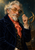 Elderly white-haired astronomer in amber spectacles holds a brass viewer, with a telescope and celestial globe behind him.