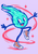 Turquoise comet character dancing in orange high-top shoes against a pale-lilac background, with diamond-shaped stars and coral motion strokes.