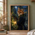 Russet fox in an embroidered dark coat holding a glowing brass lantern inside a moonlit glass conservatory.; frame shown for styling only
