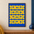 Four rows of rounded marigold pinwheel shapes with coral diamond openings on an ultramarine blue background.; frame shown for styling only