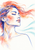 Stylized closed-eyed adult profile outlined in cobalt, with coral, apricot and violet flowing hair and pale aqua wind arcs on warm white.
