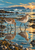 Two patterned shorebirds stand in a rocky tide pool at sunset, one probing the water and both reflected beneath them.