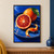 Ruby-fleshed cut blood orange and whole orange with a green leaf and curled peel arranged on a deep blue ceramic plate.; frame shown for styling only