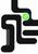 Open rounded black maze paths surround a glowing lime-green circle with a turquoise halo on a white background.