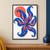 Cobalt-blue six-armed sea-anemone-like cut-paper form with violet center and coral disk on warm white.; frame shown for styling only