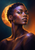 Faceted three-quarter portrait of an adult Black woman with close-cropped geometric hair and an angular halo-like disc.