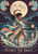 Barefoot dancer in a flowing coral and turquoise skirt steps through curved moonlit water beside a glowing lantern beneath a large moon.