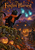 Black cat wearing an orange scarf reaches toward three turquoise wisps above a mossy wall, with an autumn orchard and lit barn behind.