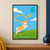 Cream-and-tan corgi leaping toward a turquoise kite with a curling gold tail above a green hill; title at bottom.; frame shown for styling only